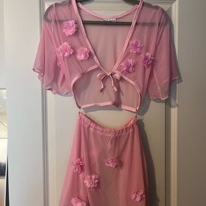 Pink Mesh Floral Two-Piece Set